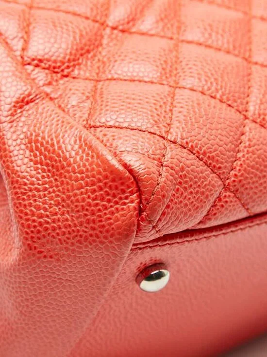 Chanel Quilted Chain Shoulder Bag Orange Caviar Leather - Picture 7 of 10